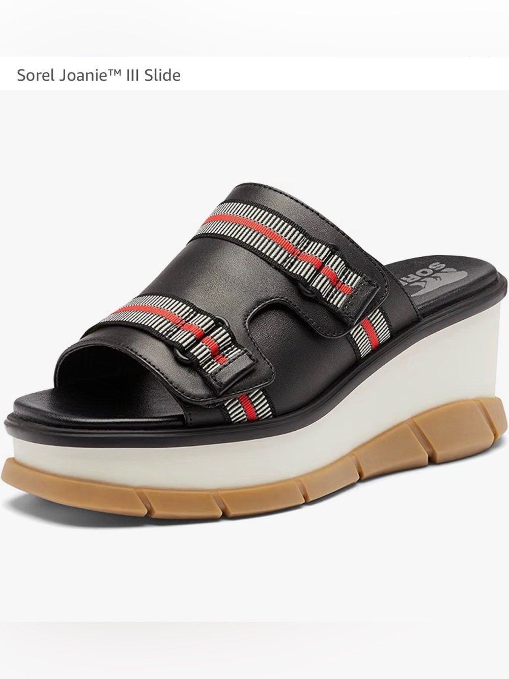 Sorel Joanie III Slide - Black/White with Red Accent